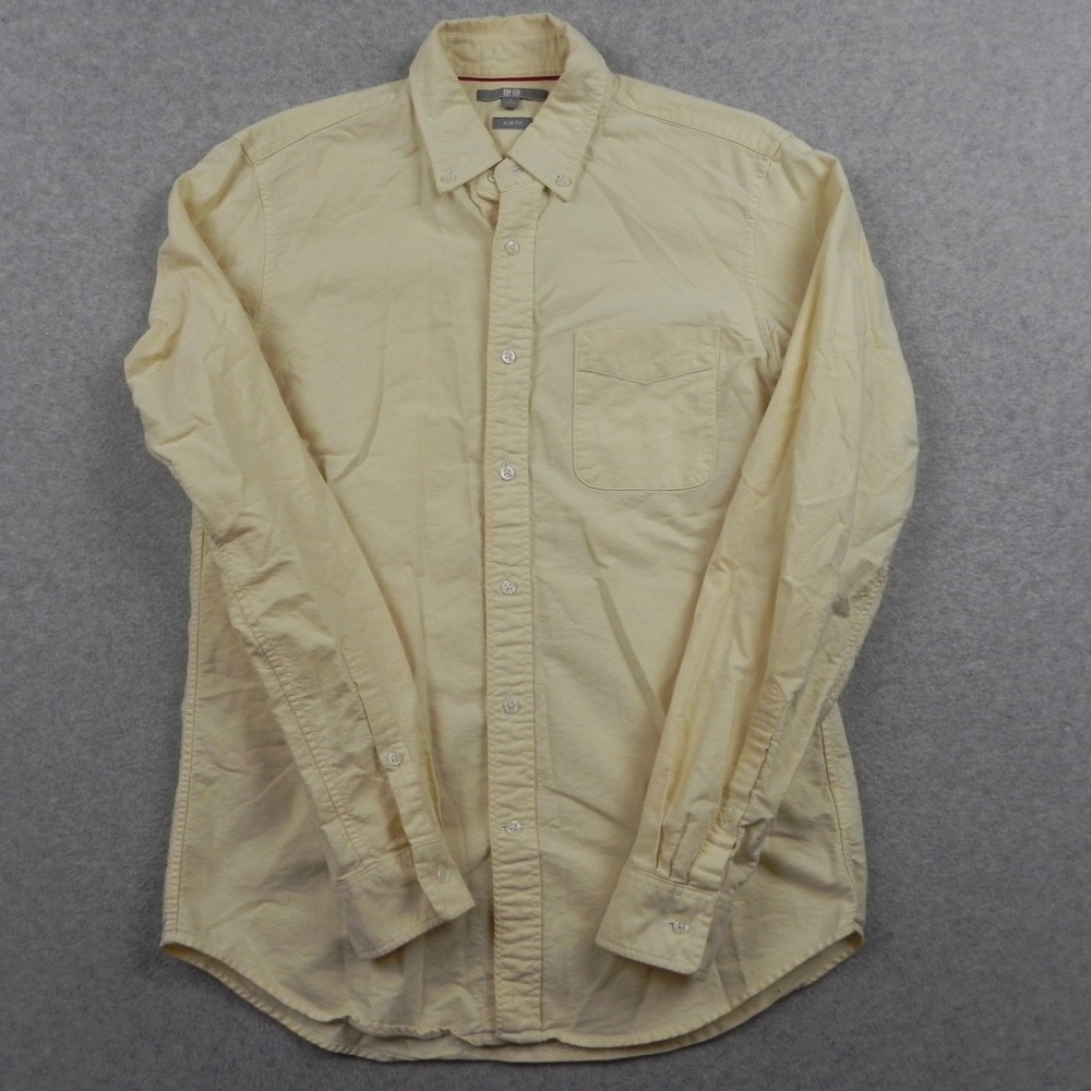 Uniqlo Shirt Mens Small Slim Fit Casual Pocket Button Up Yellow Long Sleeve